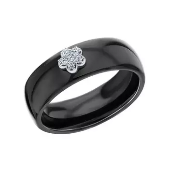 Керамическое кольцо с фианитами и со сталью