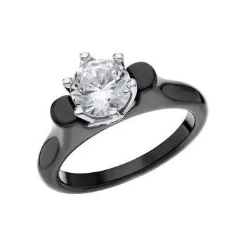 Керамическое кольцо с фианитами и со сталью