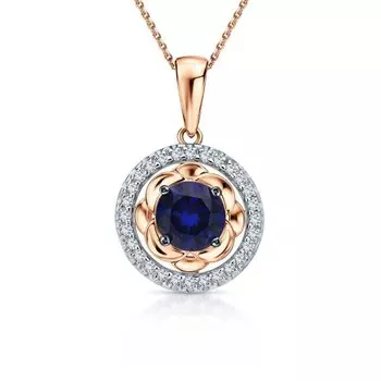 Подвеска с бриллиантами природными и сапфирами выращенными