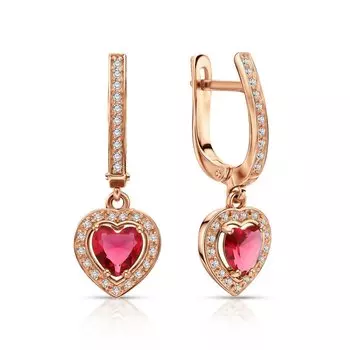 Серьги с фианитами и рубеллитом синтетическим