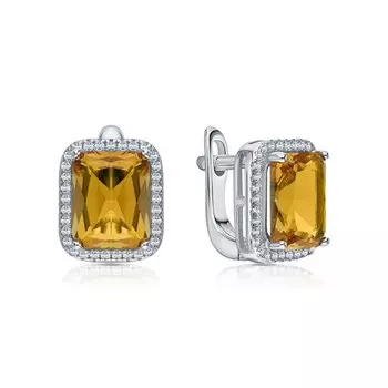 Серьги с фианитами и султанитом синтетическим