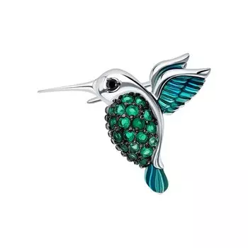 Серебряная брошь с эмалью, фианитами и агатами природными