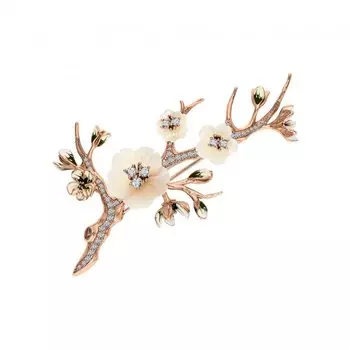 Серебряная брошь с эмалью, перламутром, фианитами и синтетической шпинелью