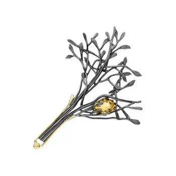 Серебряная брошь с цитрином природным