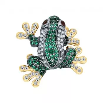 Серебряная брошь с фианитами, гранатами природными и шпинелями синтетическими