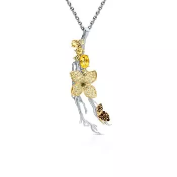 Серебряная брошь с фианитами и цитринами природными