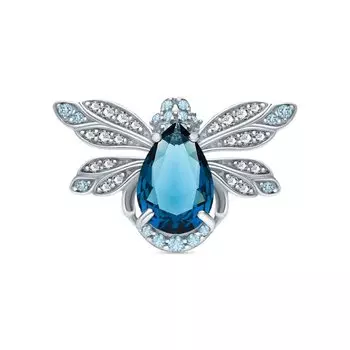 Серебряная брошь с фианитами и кварцем синтетическим