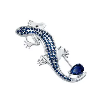 Серебряная брошь с фианитами и сапфирами природными