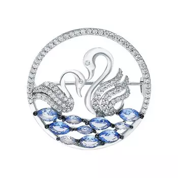 Серебряная брошь с фианитами и шпинелями природными