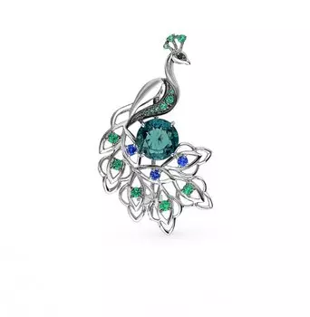 Серебряная брошь с фианитами и ювелирными кристаллами