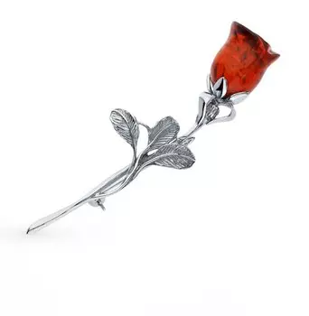 Серебряная брошь с природным янтарем