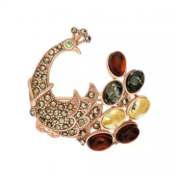 Серебряная брошь с янтарем природным