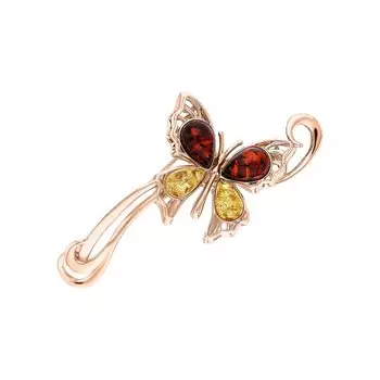 Серебряная брошь с янтарем природным