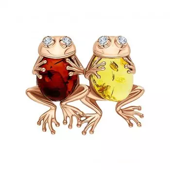 Серебряная брошь с янтарем природным и фианитами