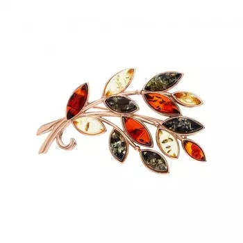 Серебряная брошь с янтарями природными