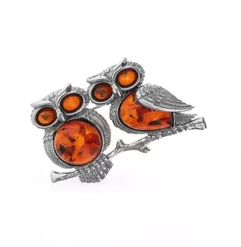 Серебряная брошь с янтарями природными
