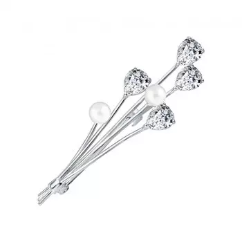 Серебряная брошь с жемчугами и фианитами