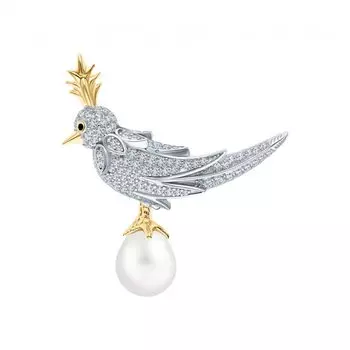 Серебряная брошь с жемчугом и фианитами