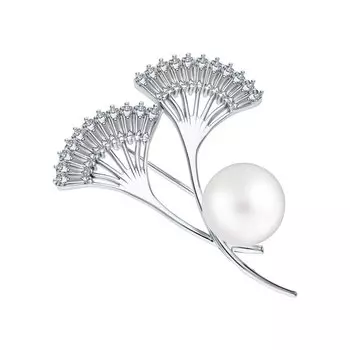 Серебряная брошь с жемчугом и фианитами