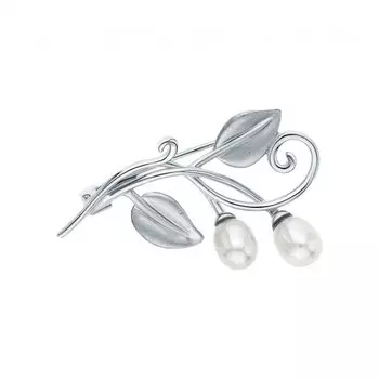 Серебряная брошь с жемчугом природным