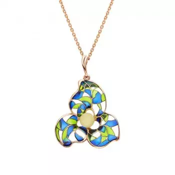 Серебряная подвеска с эмалью и янтарем природным