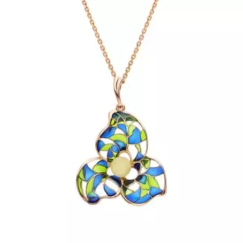 Серебряная подвеска с эмалью и янтарем природным