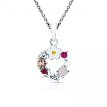 Серебряная подвеска с эмалью, жемчугом и фианитами