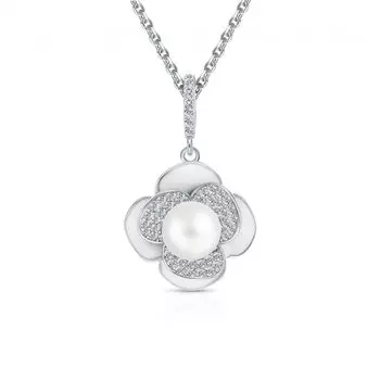 Серебряная подвеска с эмалью, жемчугом и фианитами