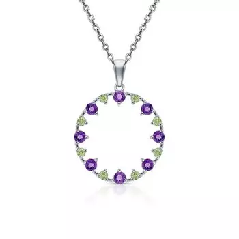 Серебряная подвеска с аметистами природными и хризолитами природными