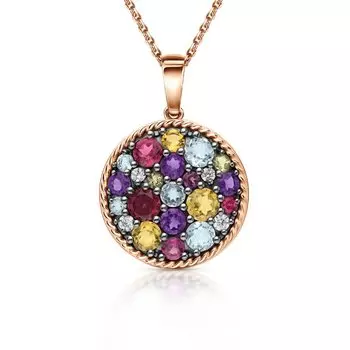 Серебряная подвеска с цитринами, фианитами, топазами, аметистами и родолитами