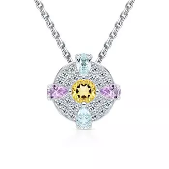 Серебряная подвеска с цитринами, фианитами, топазами и аметистом