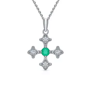 Серебряная подвеска с фианитами и агатами природными