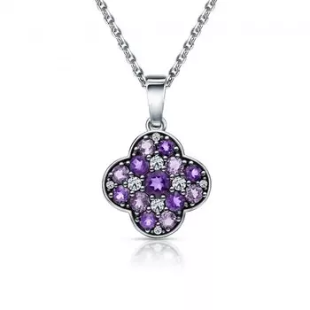 Серебряная подвеска с фианитами и аметистами