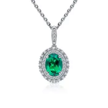 Серебряная подвеска с фианитами и изумрудами гидротермальными