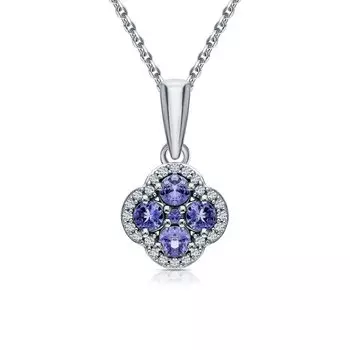 Серебряная подвеска с фианитами и танзанитами природными