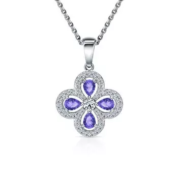 Серебряная подвеска с фианитами и танзанитами природными