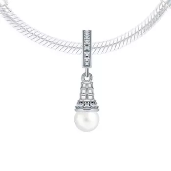Серебряная подвеска с имитацией жемчуга и фианитами