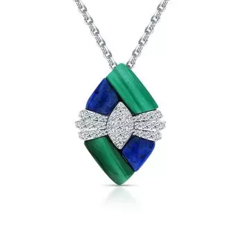 Серебряная подвеска с лазуритом, фианитами и малахитом