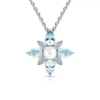 Серебряная подвеска с жемчугом, фианитами и топазами