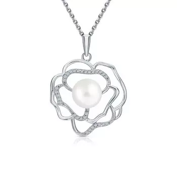 Серебряная подвеска с жемчугом и фианитами