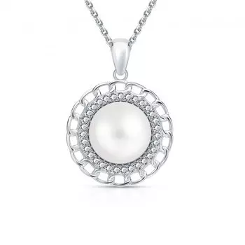 Серебряная подвеска с жемчугом и фианитами