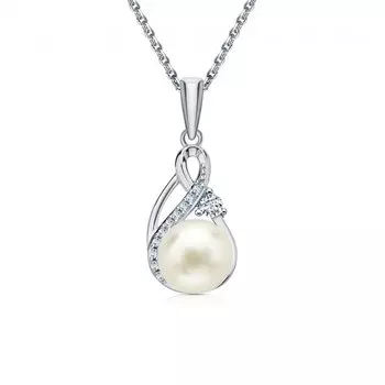 Серебряная подвеска с жемчугом и фианитами