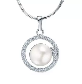 Серебряная подвеска с жемчугом и фианитами