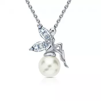 Серебряная подвеска с жемчугом и фианитами