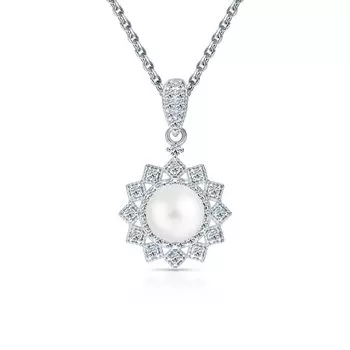 Серебряная подвеска с жемчугом и фианитами