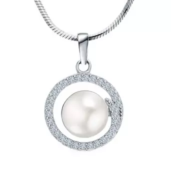 Серебряная подвеска с жемчугом и фианитами