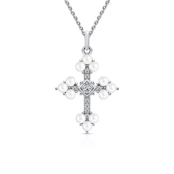 Серебряная подвеска с жемчугом и фианитами