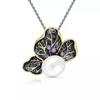 Серебряная подвеска с жемчугом и фианитами