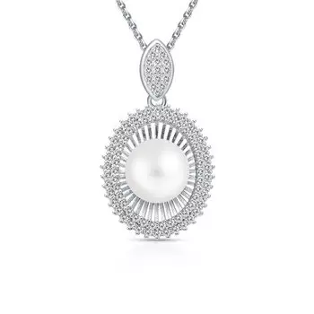 Серебряная подвеска с жемчугом и фианитами