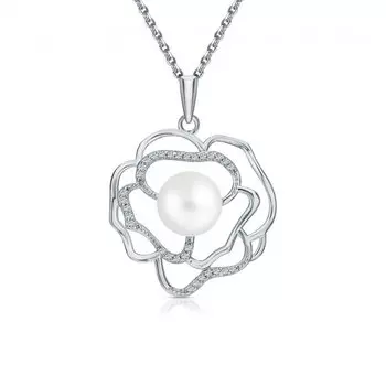 Серебряная подвеска с жемчугом и фианитами